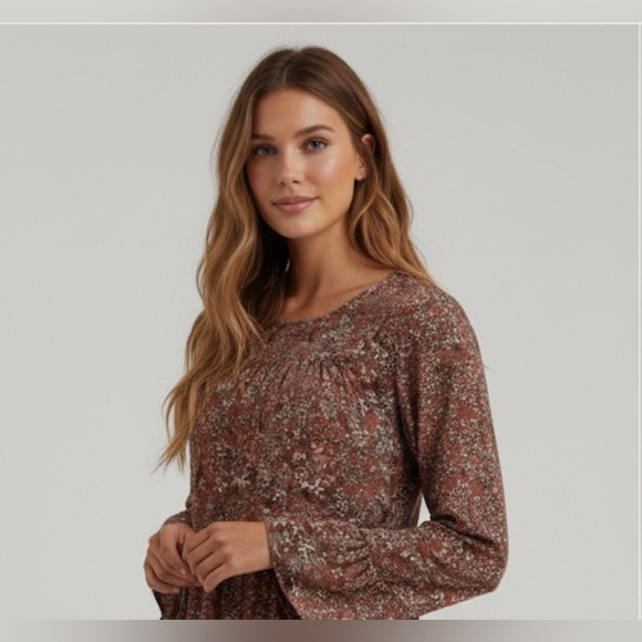 Boho Floral Flounce Sleeve Smock Dress - Picture 2 of 7